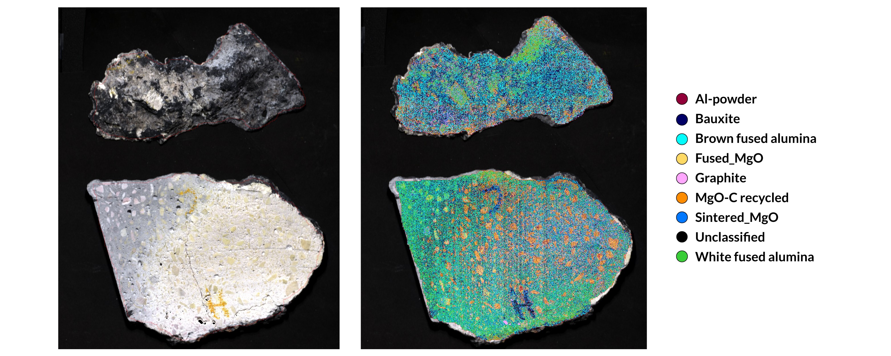 Figure 2: Used brick type 5, alumina concrete, classified on a pixel-basis using the SCL raw materials classification model